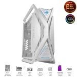 ASUS ROG Hyperion GR701 Flagship Gaming PC Case – White, 420mm dual radiator support, 4x140mm fans, metal GPU holder, component storage, ARGB fan hub, 60W fast charging
