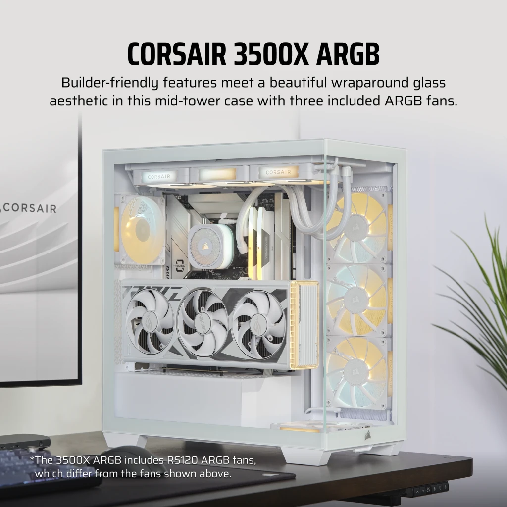 CORSAIR 3500X ARGB White Glass PC Case - Mid-Tower, 3x RS120 ARGB fans, Reverse Connection Motherboard Compatible 7 CORSAIR 3500X ARGB White Glass PC Case - Mid-Tower, 3x RS120 ARGB fans, Reverse Connection Motherboard Compatible - Ảnh 7