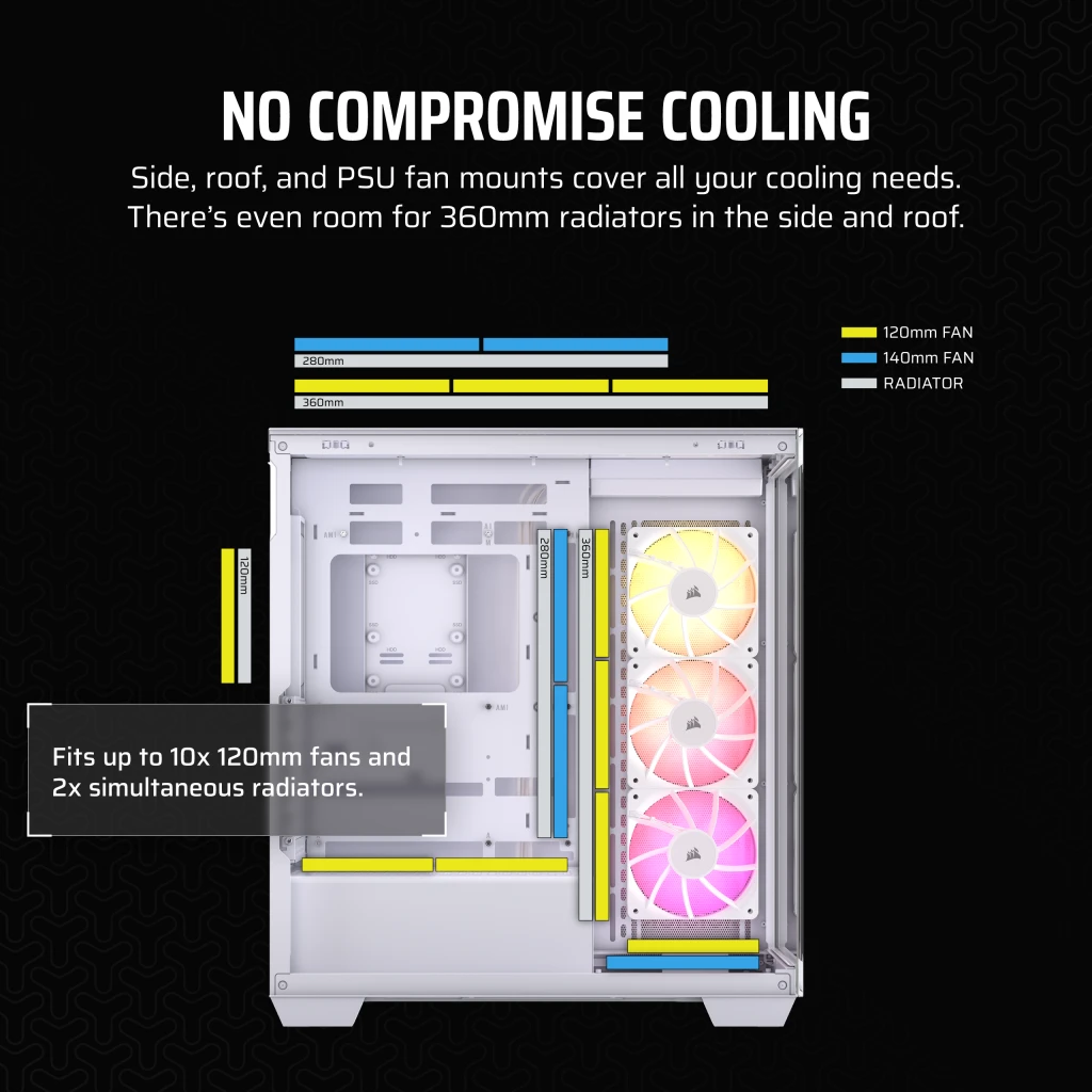 CORSAIR 3500X ARGB White Glass PC Case - Mid-Tower, 3x RS120 ARGB fans, Reverse Connection Motherboard Compatible 10 CORSAIR 3500X ARGB White Glass PC Case - Mid-Tower, 3x RS120 ARGB fans, Reverse Connection Motherboard Compatible - Ảnh 10