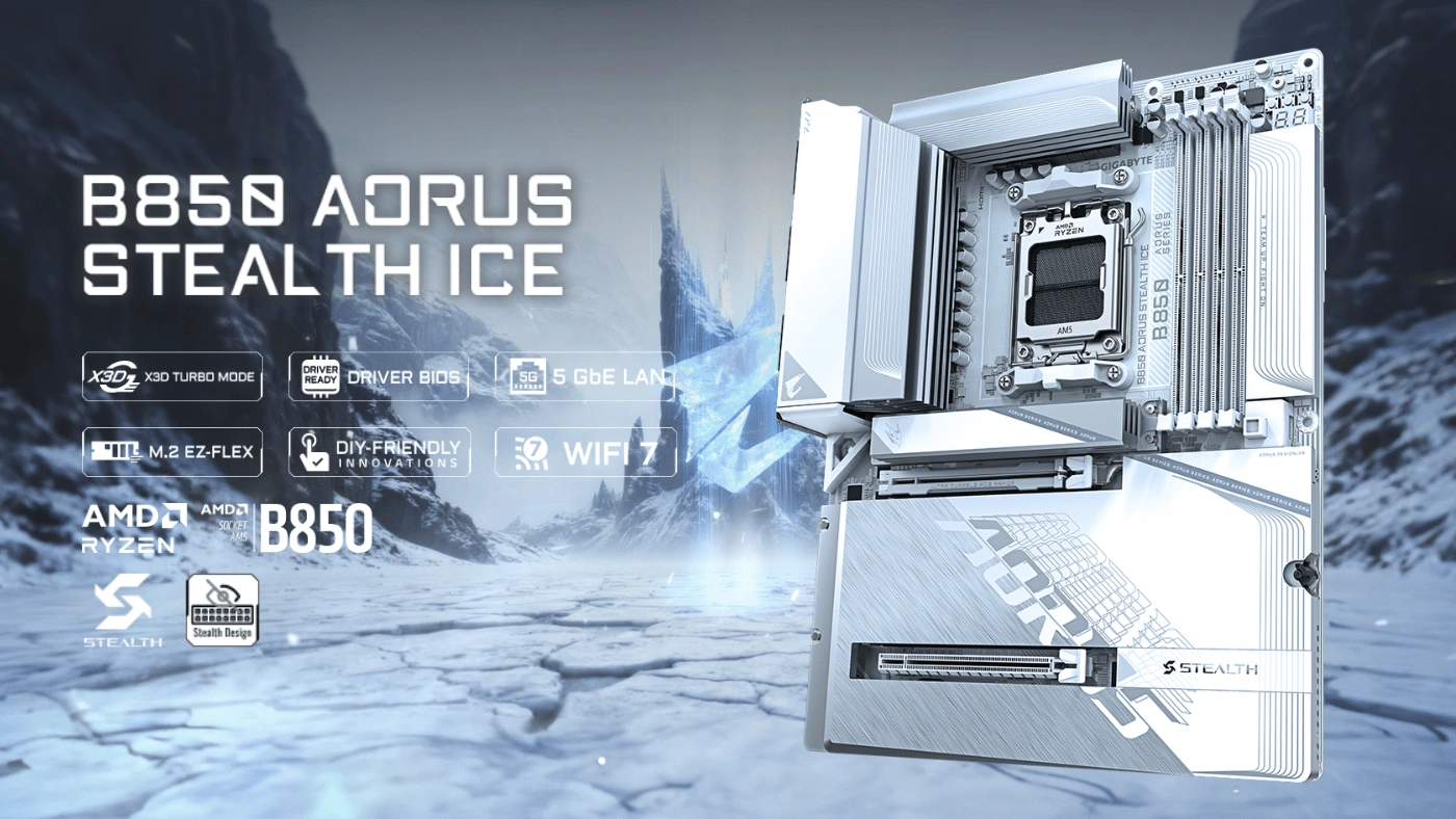 GIGABYTE B850 AORUS STEALTH ICE Mainboard B850 AM5 ATX Banner