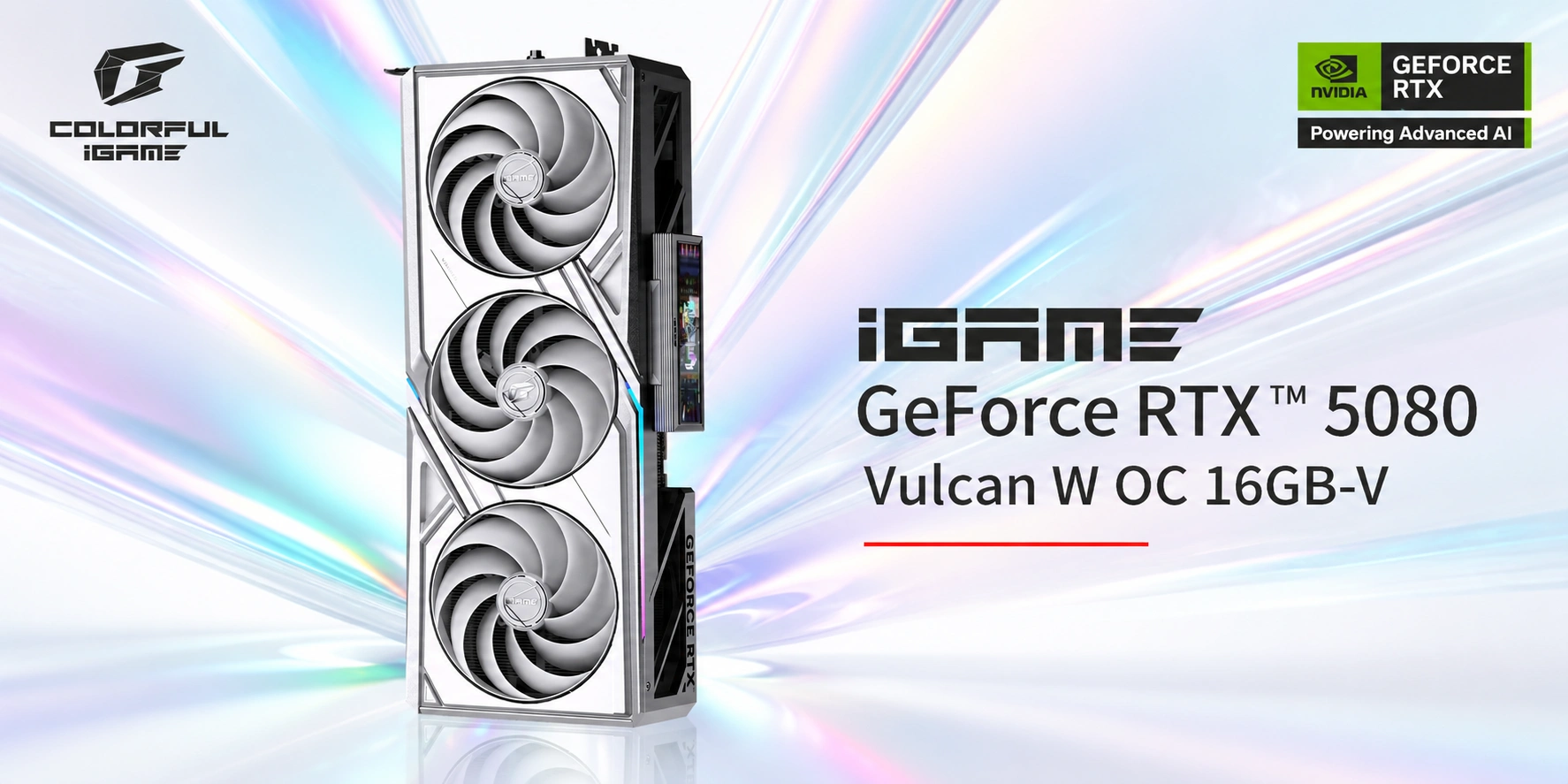 Colorful iGame GeForce RTX 5080 Vulcan W OC 16GB-V – GDDR7, Smart LCD Graphics Card 12 Colorful iGame GeForce RTX 5080 Vulcan W OC 16GB-V banner White Smart LCD