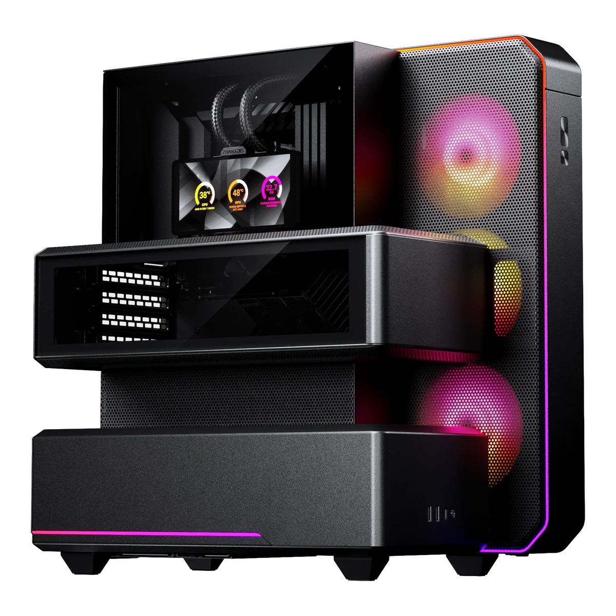 Phanteks EX5 MAX Mid Tower Black Case – AIO 360mm, Màn Hình 6 inch 5 Phanteks EX5 MAX Mid Tower Black Case – AIO 360mm, Màn Hình 6 inch - Ảnh 5