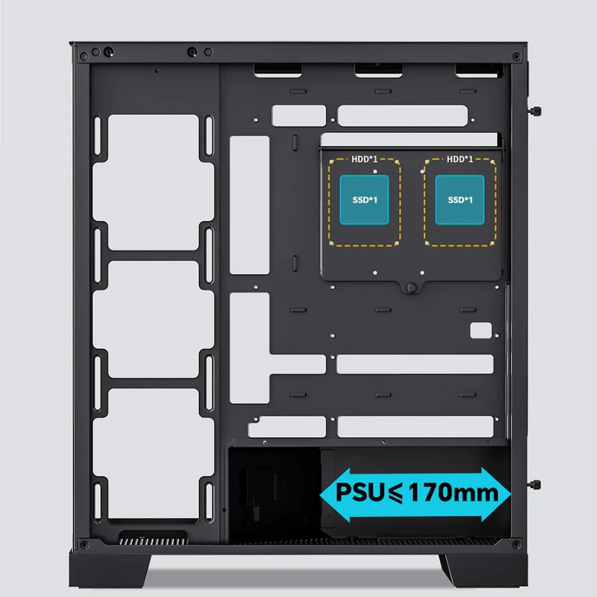 Jungle Leopard AX-8 LCD ARGB Case – Mid Tower, Màn Hình 5.5 Inch 24 Jungle Leopard AX-8 LCD ARGB hỗ trợ SSD HDD và nguồn PSU 170mm