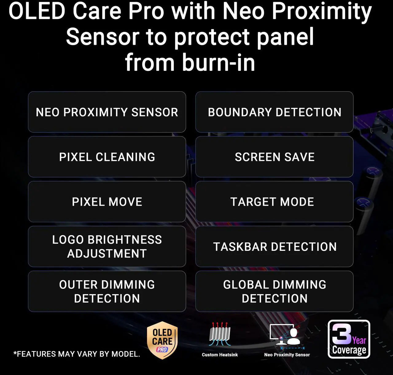 Màn Hình Gaming ASUS ROG Strix XG34WCDMS 34 inch – WQHD OLED 280Hz, 0.03ms 17 ROG Strix XG34WCDMS OLED Care Pro Neo Proximity Sensor