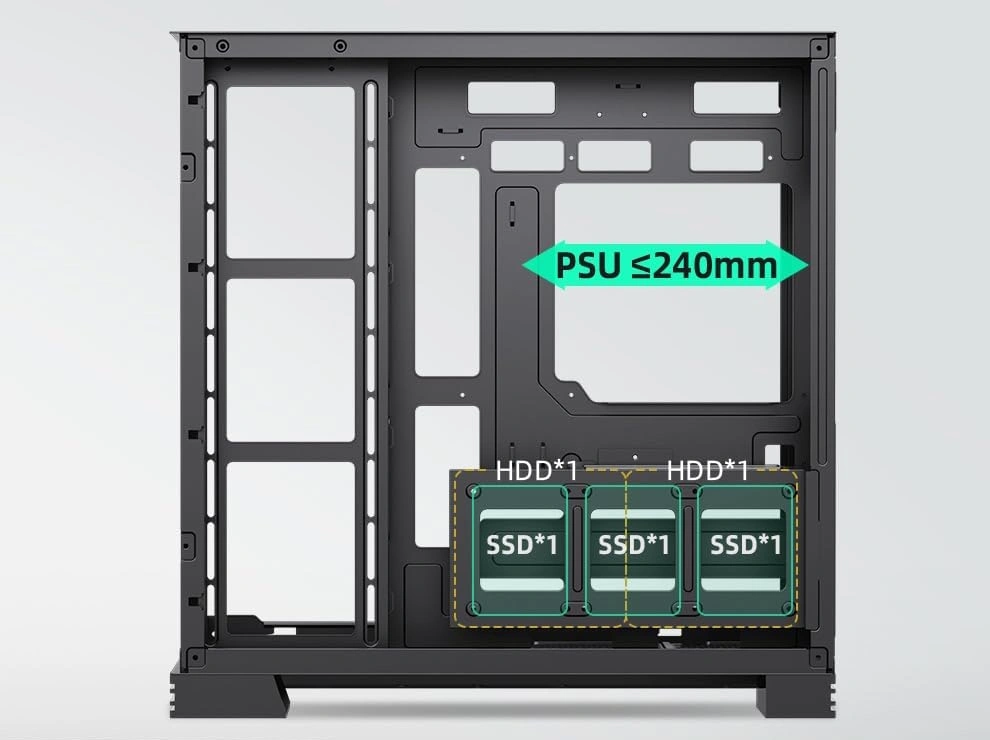 Jungle Leopard AX-2 ATX LCD ARGB Case – Mid Tower, Kính Cường Lực 28 Jungle Leopard AX-2 hỗ trợ SSD 2.5 inch và HDD 3.5 inch