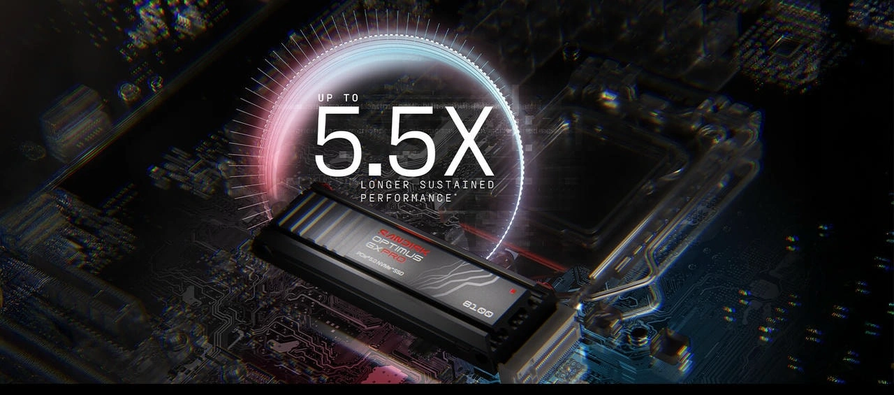 SANDISK Optimus GX PRO 8100 Heatsink NVMe SSD 2TB – PCIe 5.0, đọc 14900MB/s 13 SANDISK Optimus GX PRO 8100 Heatsink NVMe SSD 2TB heatsink nhôm anodized RGB LED duy trì hiệu năng